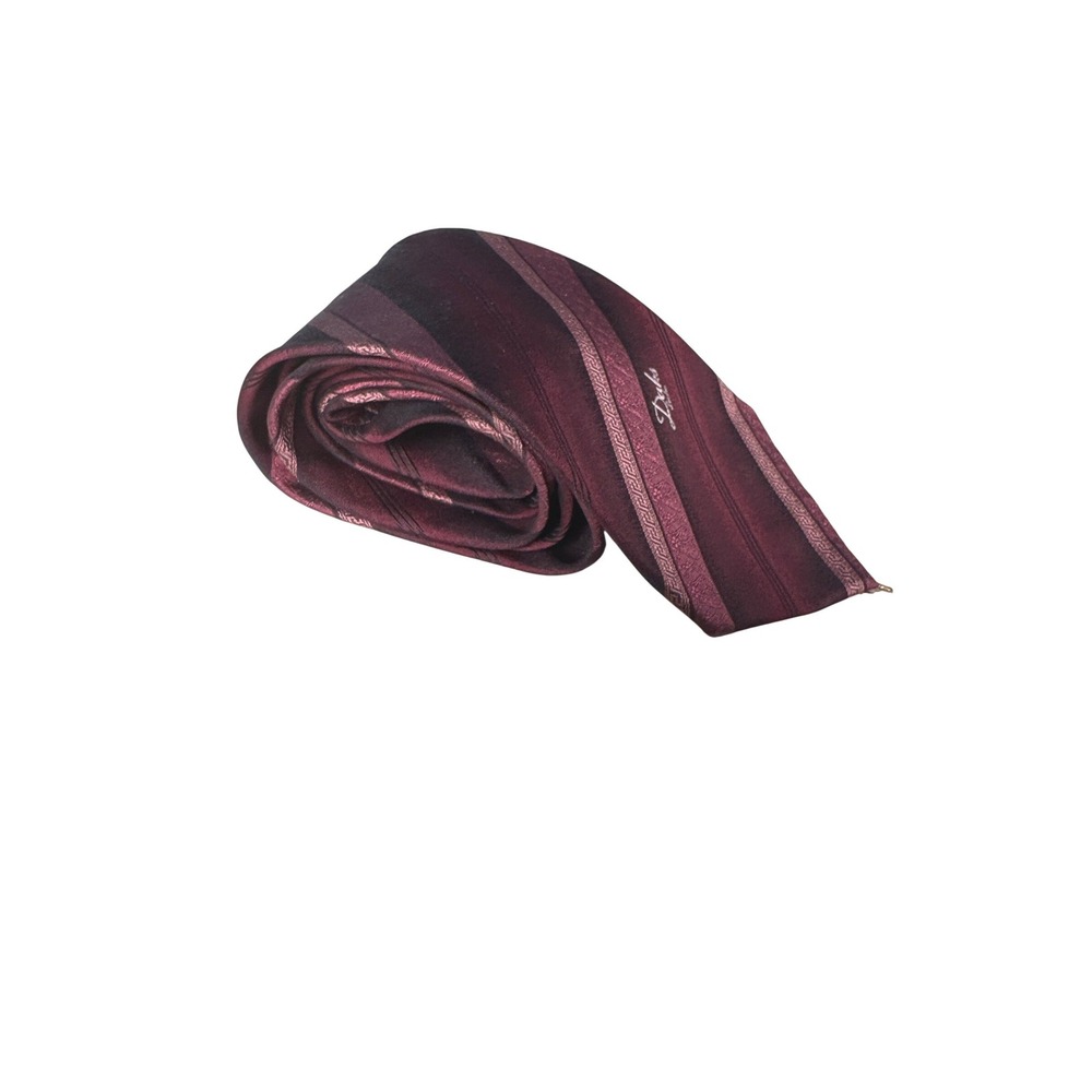 Daks London Mens Silk Necktie Burgundy Plum Striped Greek Key Damask Pattern - Picture 4 of 6